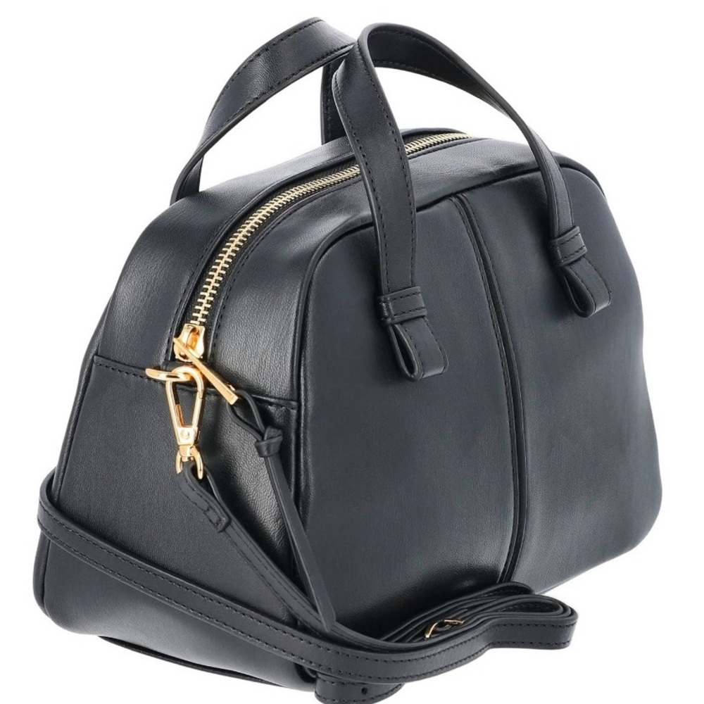 Time and Tru Women's Faux Leather Mini Satchel Bag with Crossbody Strap, Black